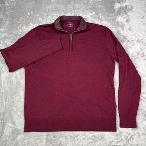 UNTUCKit Pullover Men Large Maroon Belguardo 100% Extra Fine Merino Wool 1/4 Zip